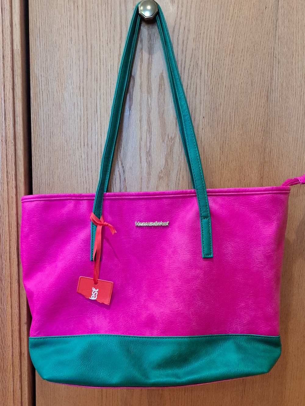 Montana West Hot Pink and Green Colorblock Tote